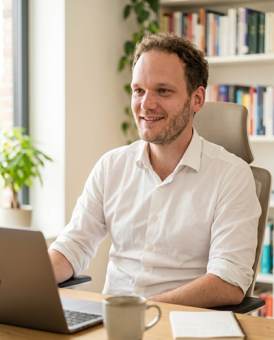 Daniël Brinks aan het werk in zijn kantoor
